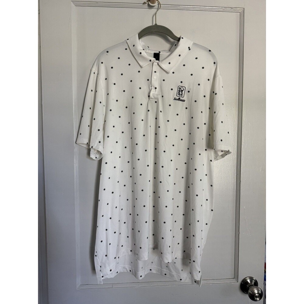 Lululemon TPC Scottsdale Golf Polo Mens XL White Black Floral Print Short Sleeve